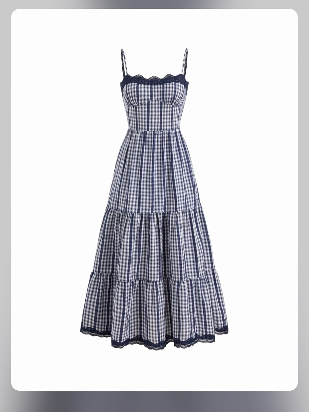 Cider COTTON-BLEND GINGHAM LACE TRIM TIERED SHIRRED MAXI DRESS SA1-2 L - Picture 2 of 7